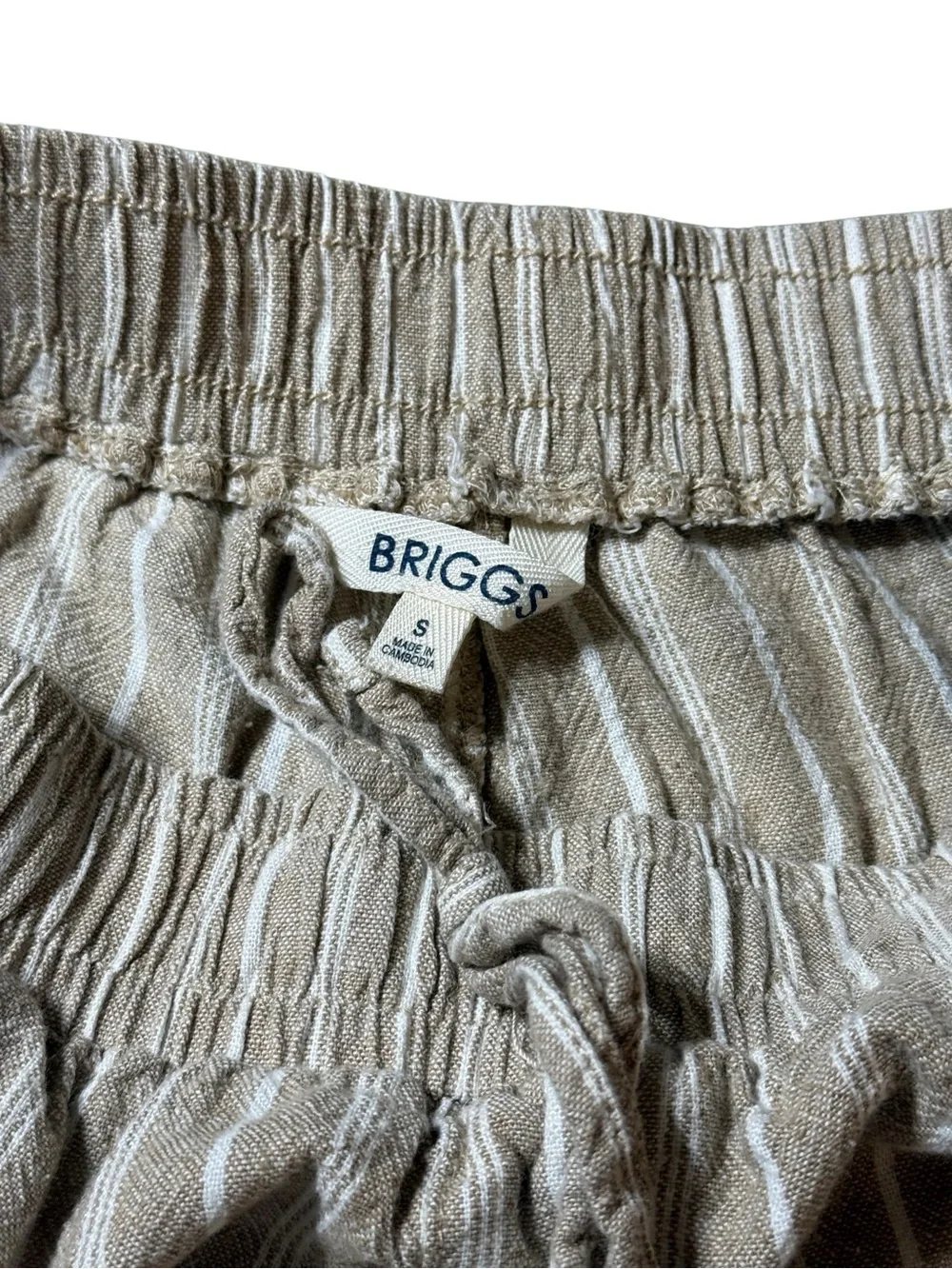 Briggs S Linen Blend Wide Leg Striped Pants Tan Beige Coastal Grandma Boho